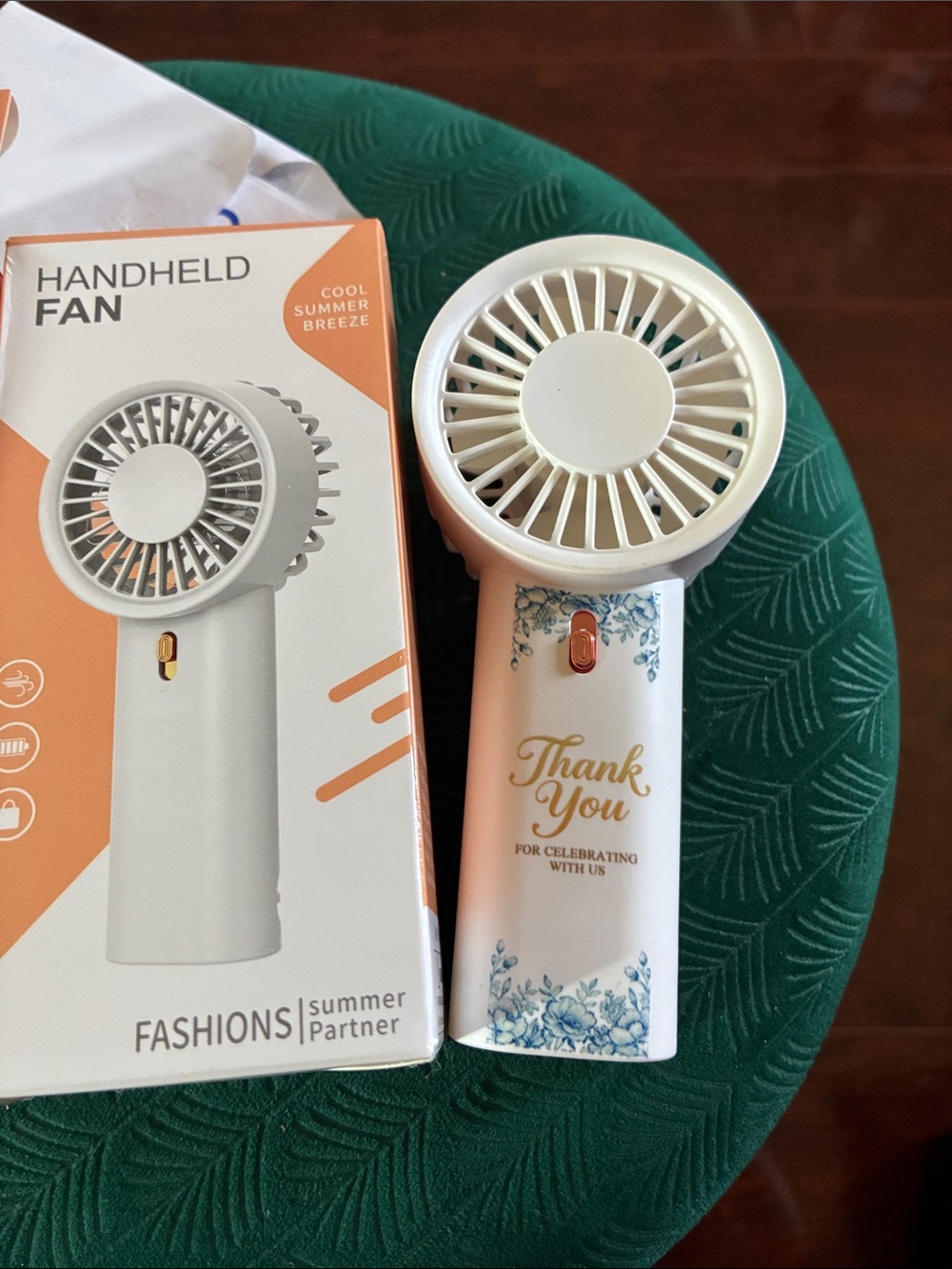 Handheld Thank You Portable Fan - White